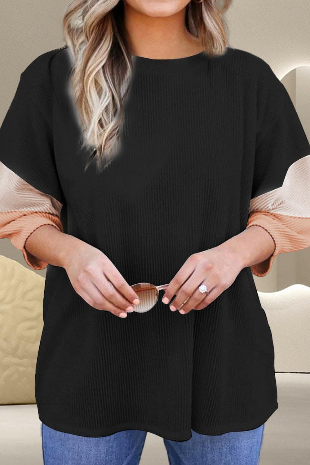 Chic color block blouse - 3/4 sleeves - Love Salve